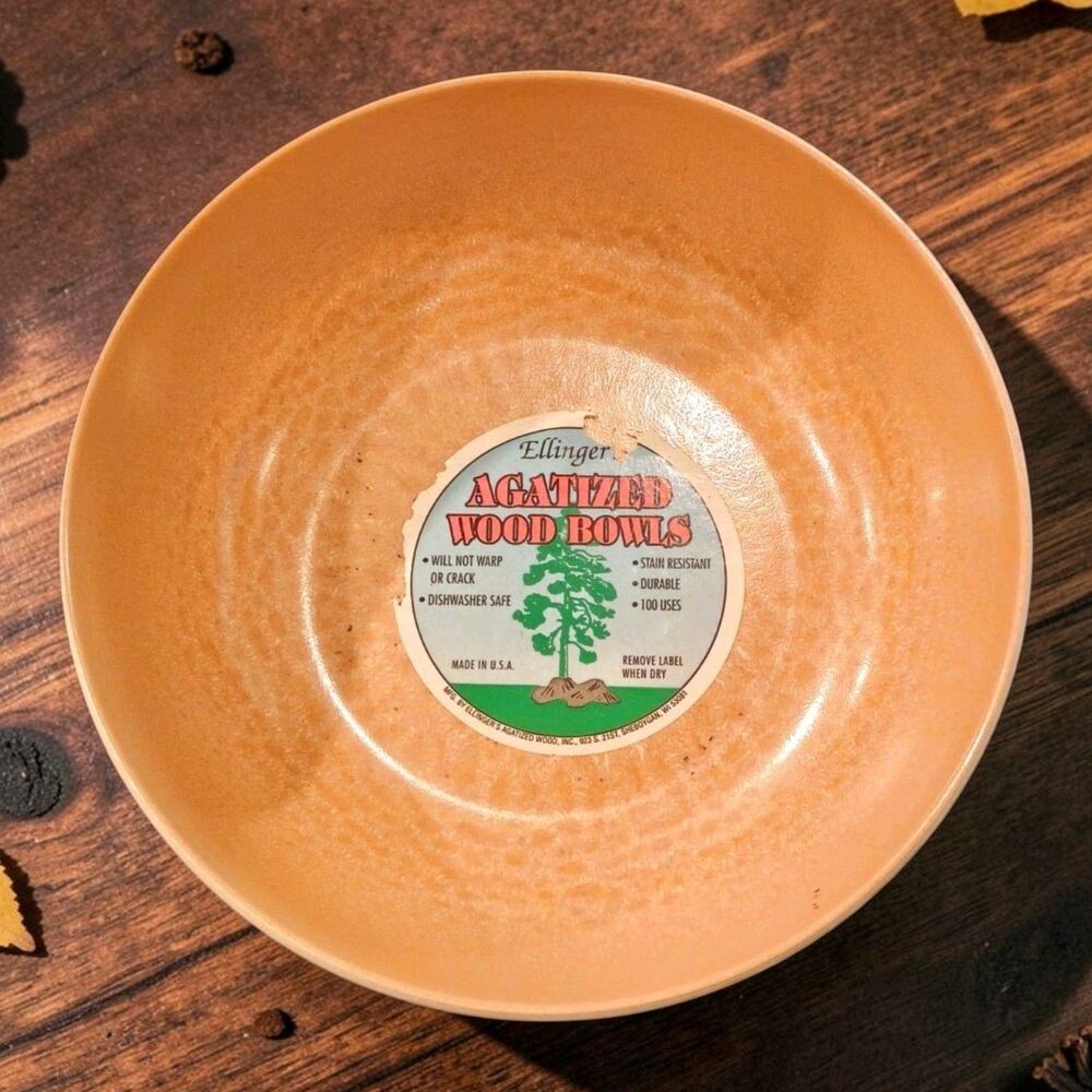 Vintage MCM  Ellingers Agatized Wood Large 9.25" Bowl 100 Made in Cheboygan WI